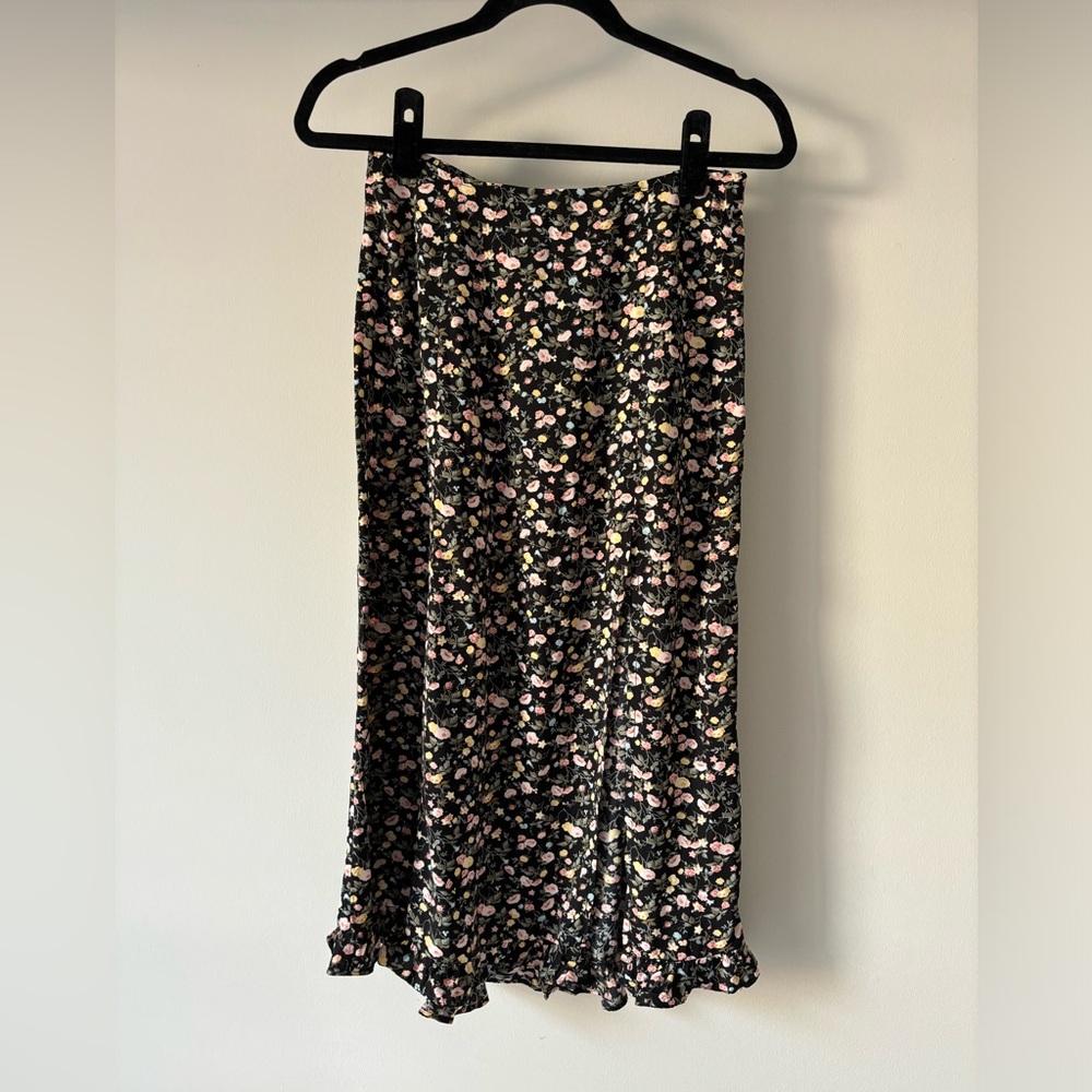 Abercrombie & Fitch Black Floral Midi Skirt